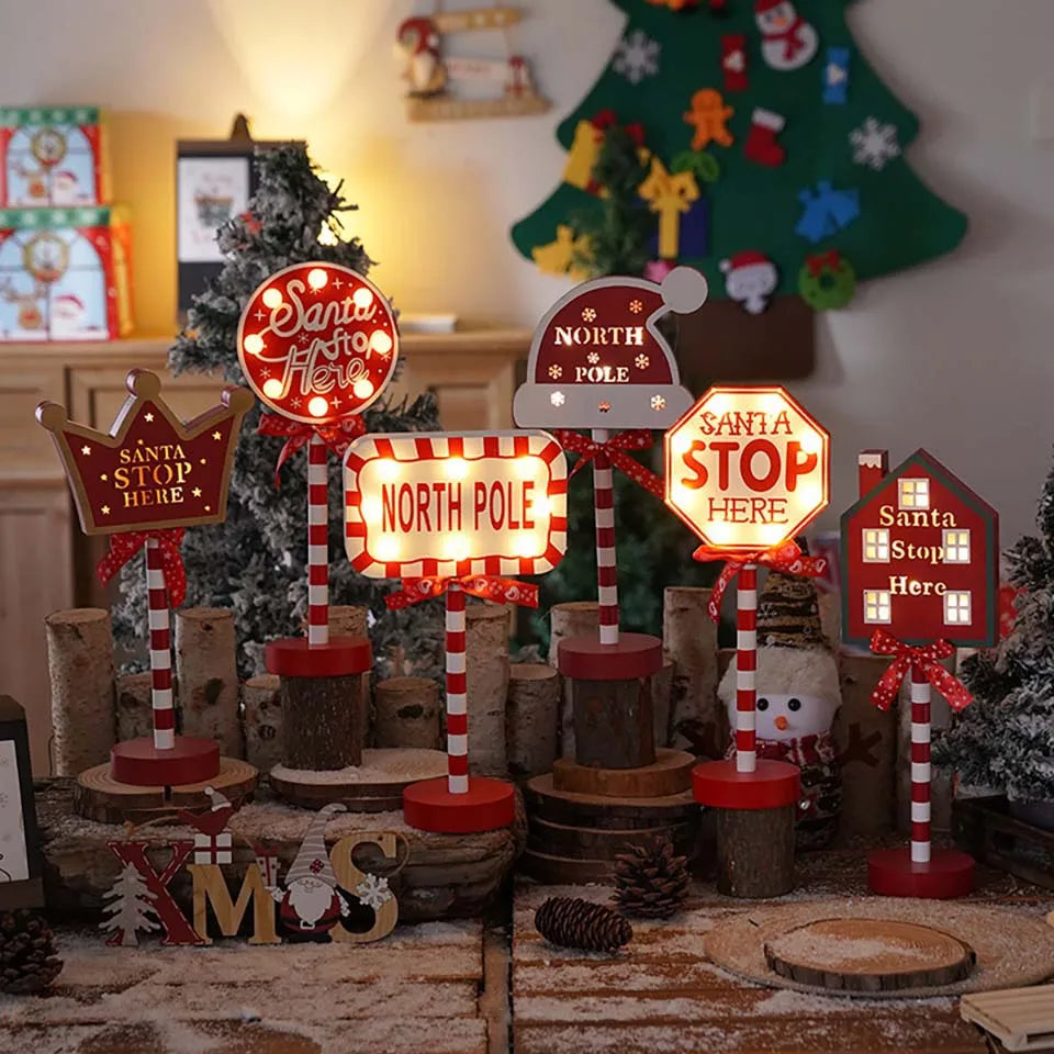 Christmas Stop Here Decor Santa Stop Here Tree Topper Desk Lamp LED Santa Stop Here Tree Topper Window Decorative Lights
