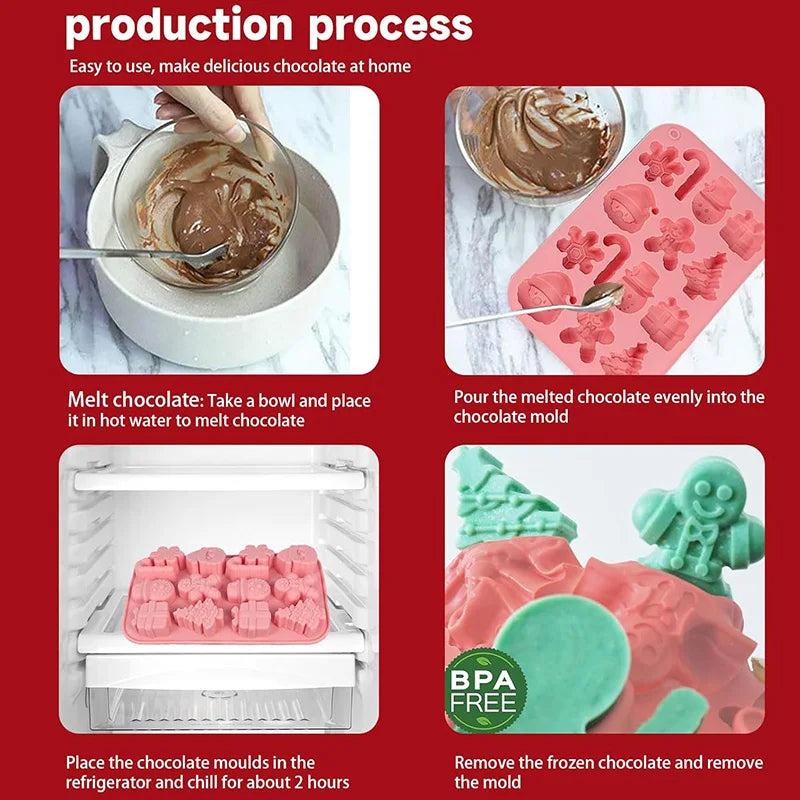 1pcsChristmas Silicone Chocolate Molds Candy Baking Moulds Handmade Snowflake Snowman Xmas Tree Gingerbread Man Santa Claus Mold