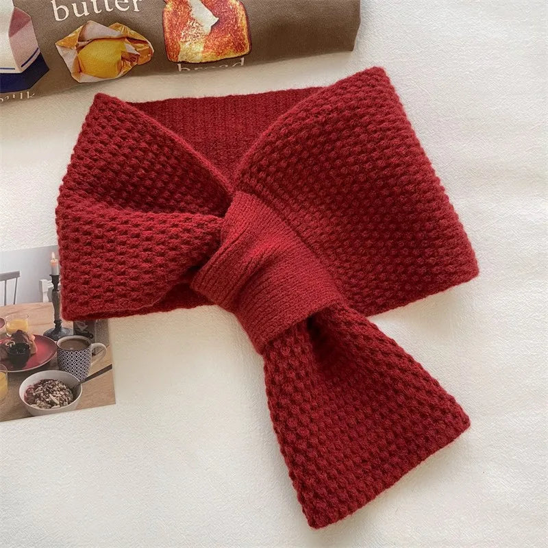 Knitted Small Scarf for Women Winter Trendy Lazy Neck Warmer Cross Korean Style Versatile Warm Solid Color Neck Protection