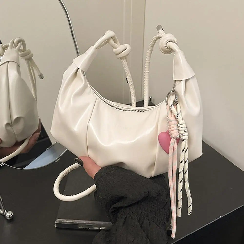 Fashion Ruched Dumpling Bag PU Leather Shoulder Underarm Bags for Women Elegant Pleated Crossbody Purse