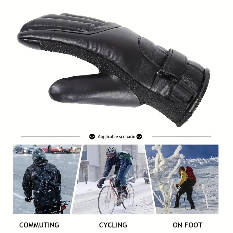 Winter New Leather Motorcycle Gloves Black Thick Velvet Cold Resistant Gloves For Cycling Motorcycle Outdoor Windproof Mittens