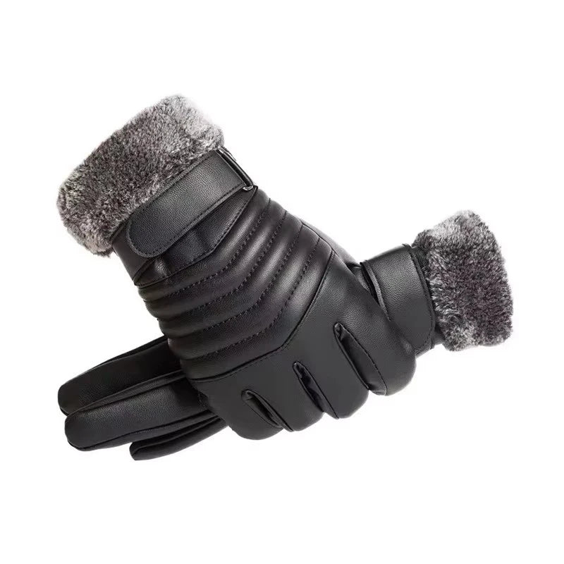Winter Cycling Gloves for Men's Outdoor Waterproof Touch Screen Motorcycle Full Finger Gloves Leather Electric Bike Warm Gloves