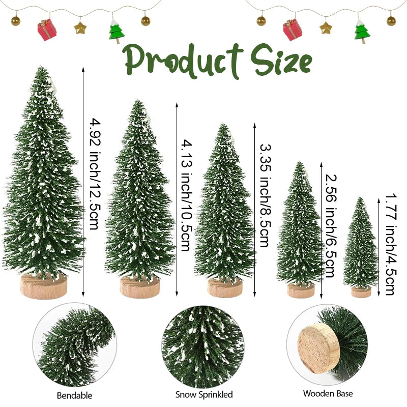 30Pcs Mini Christmas Trees Christmas Decorations Snow Frost Tree With Wooden Base For Table Decor Christmas Village (5 Sizes)