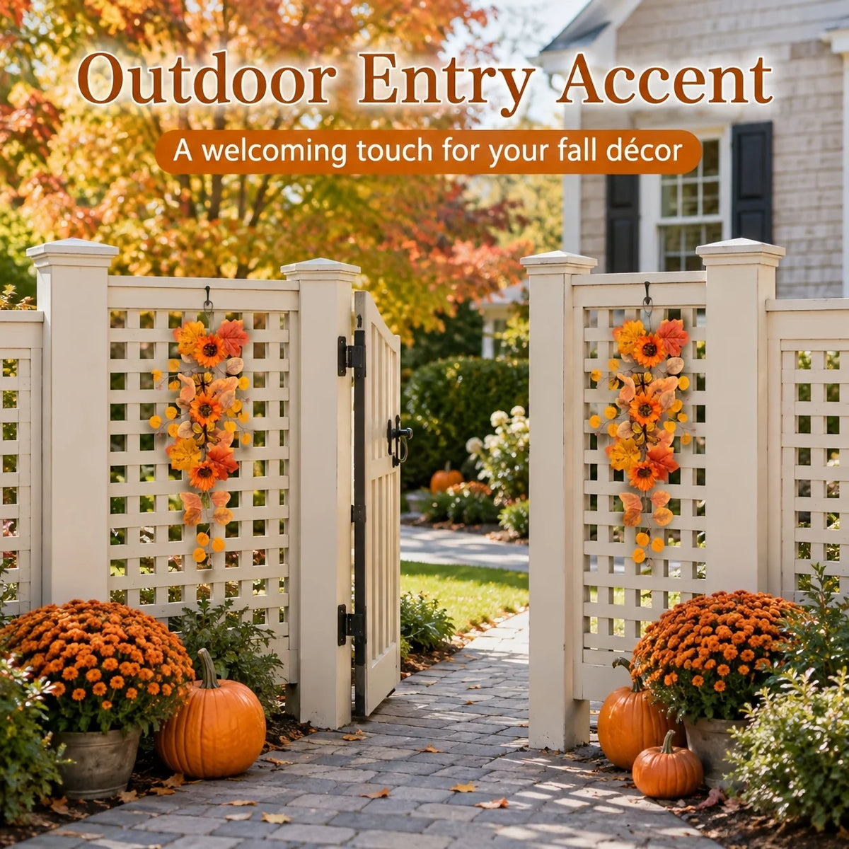 Thanksgiving Autumn Decorative Vine Garlands Orange Sunflowers Maple Leaves Theme Hanging Vines for Home Garden Decoration