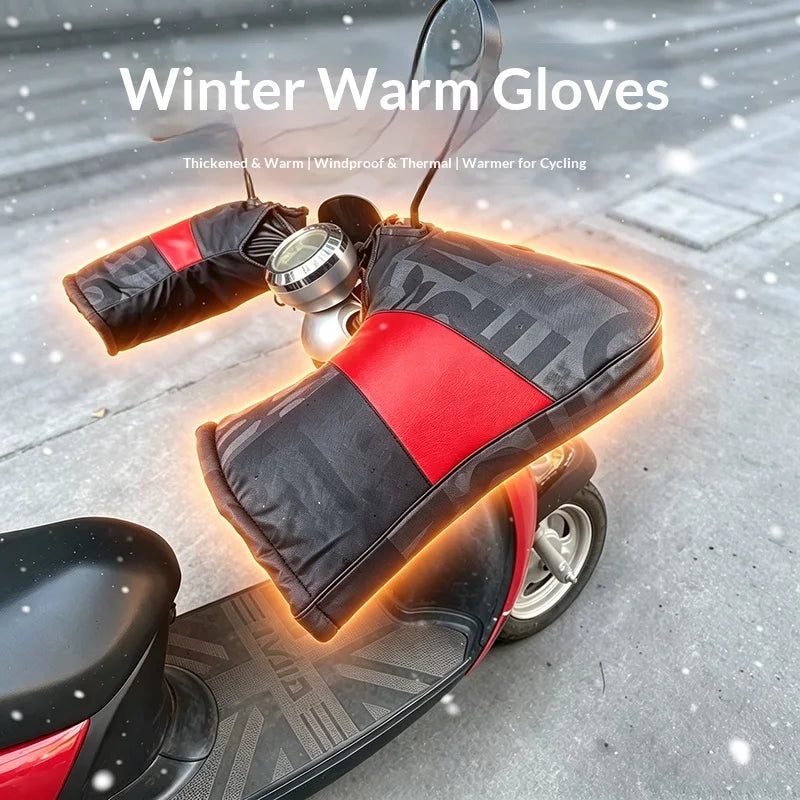 Winter Motorcycle Handlebar Gloves Waterproof Windproof Warm PU Leather Hand Snowmobile E-Bike Motorbike Thermal Thickened Glove