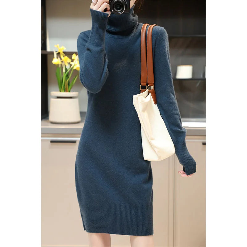 Merino Wool Turtleneck Sweater Dress