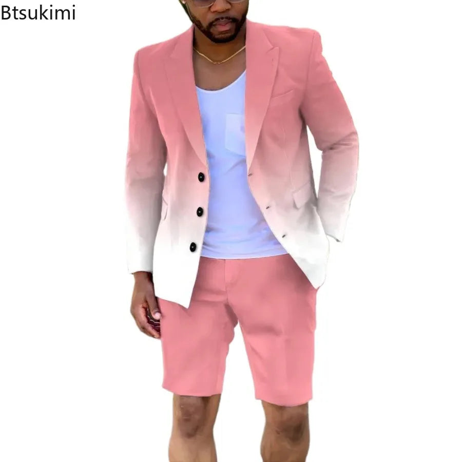 2026 Mens Clothing Summer Single-Breasted Outfits Men Business Office Short Pants Suit Fashion Casual Long Sleeve Two Piece Sets