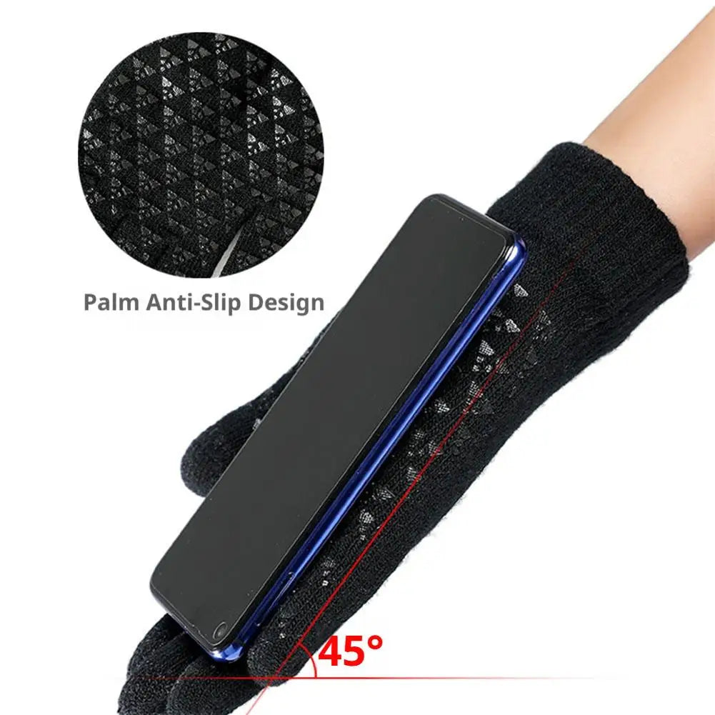 Winter Warm Touchscreen Gloves Men Women Windproof Soft Knit Cycling Gloves Anti Slip Silicone Grip For Outdoor Bicycle Driving