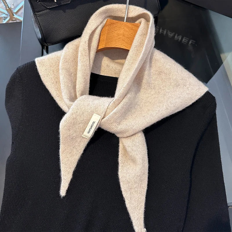 Knitted Scarf Women 100% Wool Winter Warm Scarves Bright Solid Color Design Thickened Shawl Soft Triangle Pashmina Neck 2025 NEW