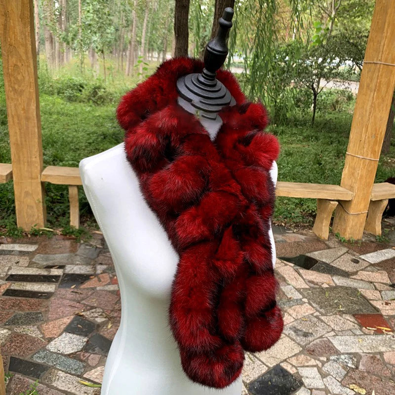 Real Rabbit Fur Scarf Winter Neck Warmer Knitted Furry Fur Collar Ladies Luxury Thick Fur Scarves Plush Real Fur Shawls Solid
