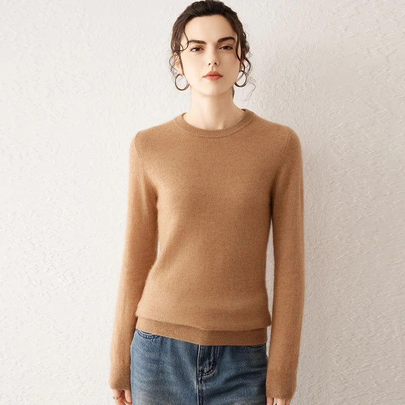 Women's 100% Pure Cashmere Sweater 2026 Fall Winter Crew Neck Long Sleeve Warm Soft Knitted Pullover New Knit Tops Women Clothes