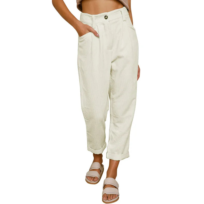 Women's 2025 Fall Corduroy Pants - High Waist Relaxed Straight Leg Trousers, Solid Color Casual Lounge Pants