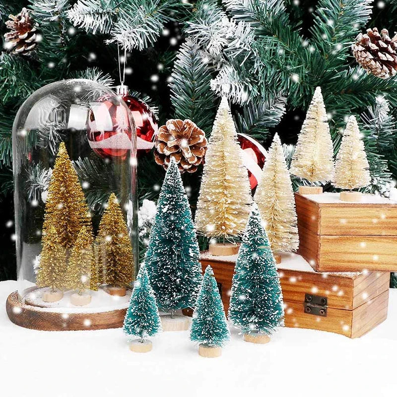 30Pcs Mini Christmas Trees Christmas Decorations Snow Frost Tree With Wooden Base For Table Decor Christmas Village (5 Sizes)