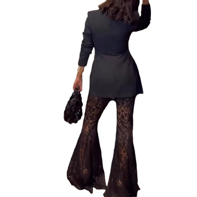 Suoer Slim Fitting Women's 2-Piece Party Suit Jacket Pants Set, S-XXL Night Prom Outfit Dazzling Sequined Suit Set for Women