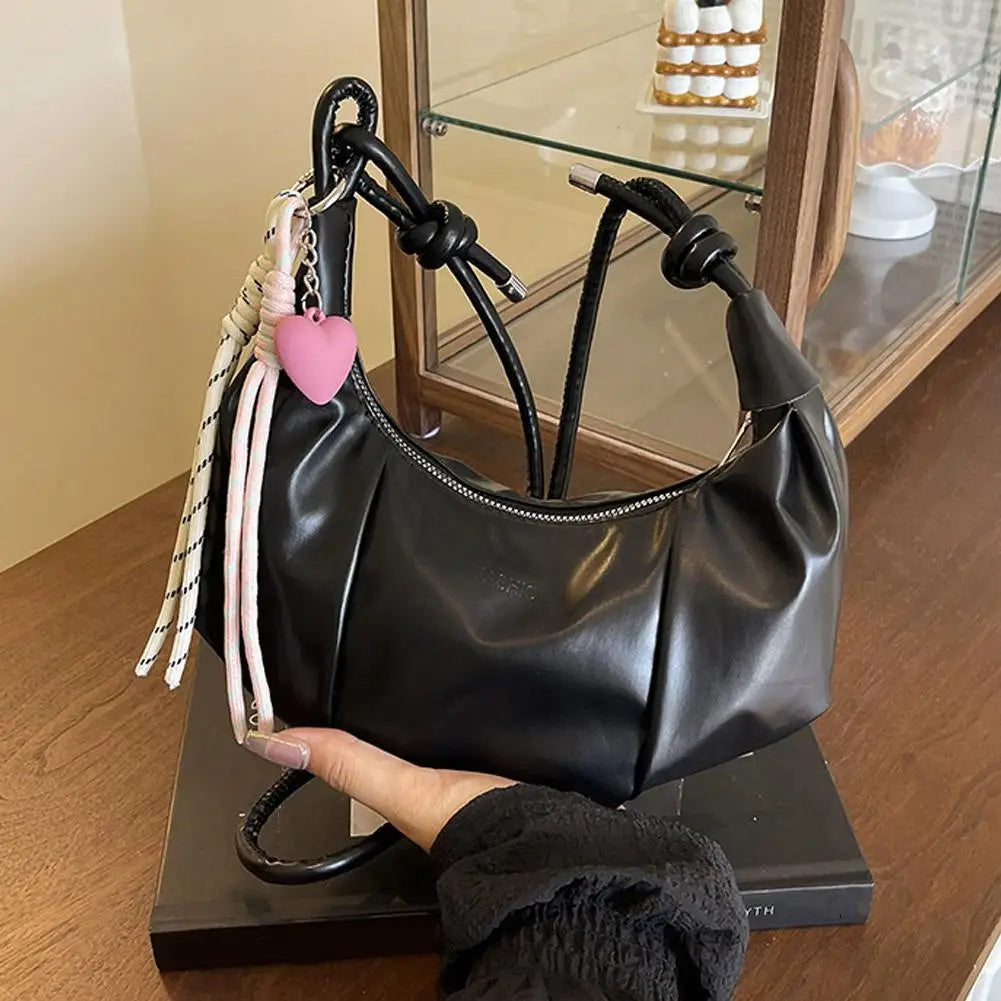 Fashion Ruched Dumpling Bag PU Leather Shoulder Underarm Bags for Women Elegant Pleated Crossbody Purse