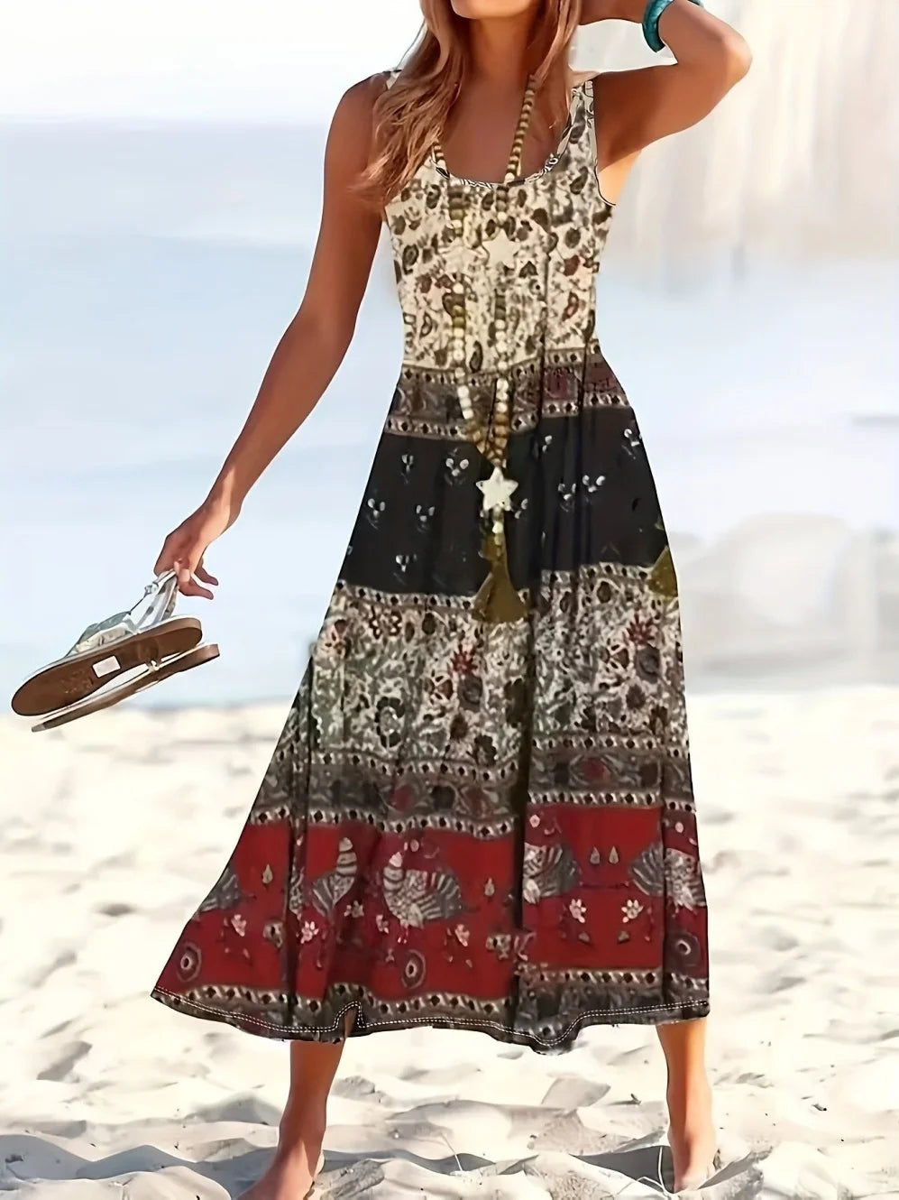 Fashion Summer Dresses 2026 Hawaiian Beach Vacation Bohemian Style Long Dress Sexy Sleeveless Round Neck Elegant Women's Dresses