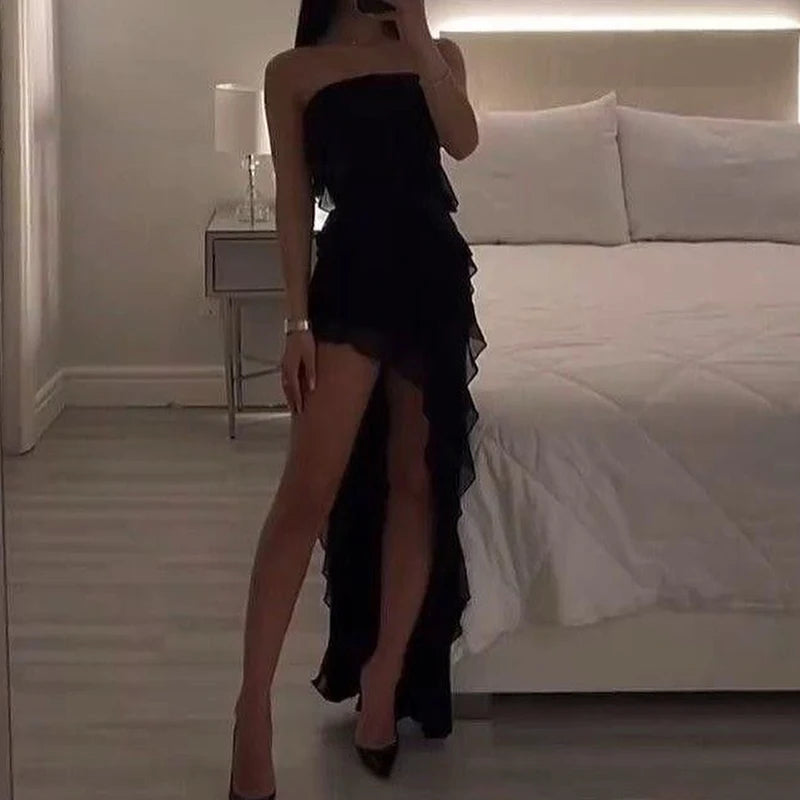 Strapless Backless Mini Dress with High Slit