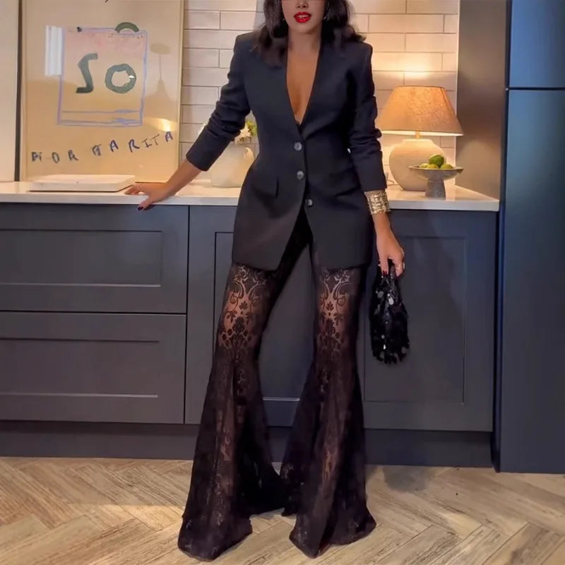 Suoer Slim Fitting Women's 2-Piece Party Suit Jacket Pants Set, S-XXL Night Prom Outfit Dazzling Sequined Suit Set for Women