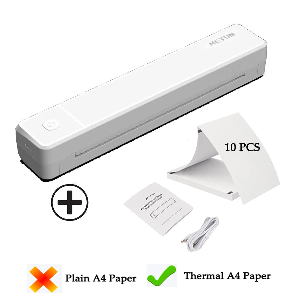 Mini A4 Thermal Printer Support Android IOS For Travel Work Home Inkless Machine US-letter Portable Bluetooth Printer
