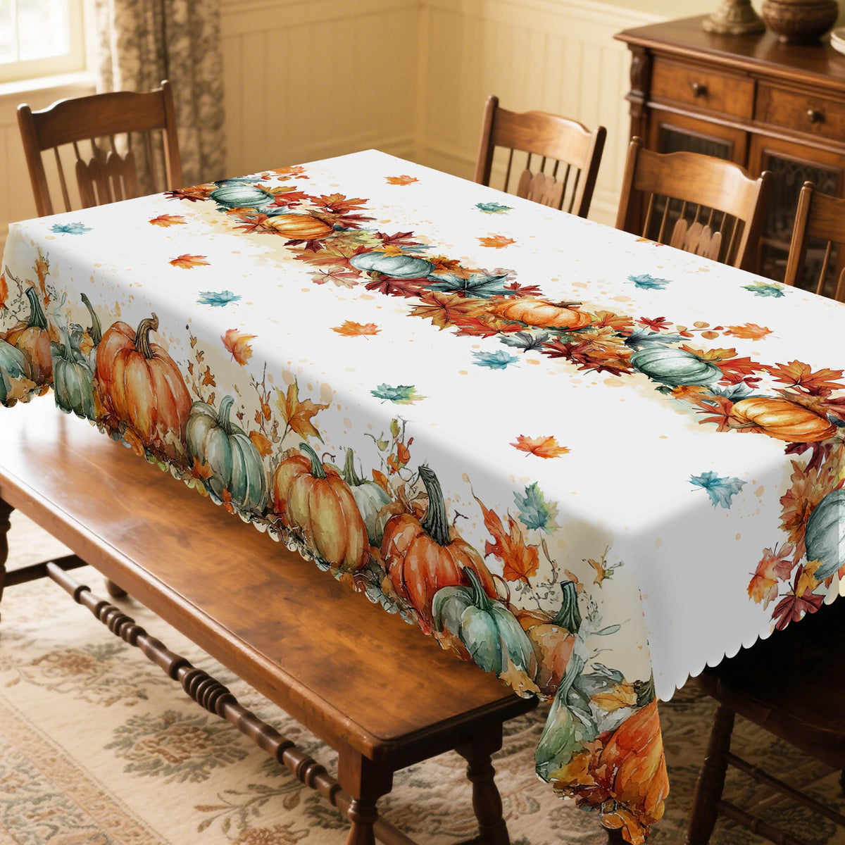 1 Piece of Autumn Thanksgiving Themed Tablecloth, Round/Rectangular Tablecloth with Pumpkin/Maple Leaf Pattern, Suitable for Autumn Holiday Parties, Family Gatherings, Gifts, Thanksgiving Table Decorations, Garden Courtyard T