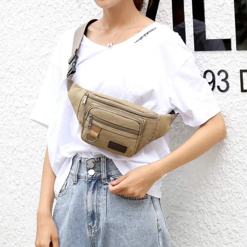 Chest Bag Canvas Waist Bag Women Men's Belt Bag Fashion Bum Bag Travel