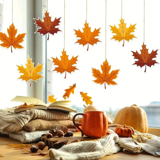 8pcs Autumn Thanksgiving Maple Leaf Hanging Decoration, Autumn Thanksgiving Pendant, Hanging Decoration