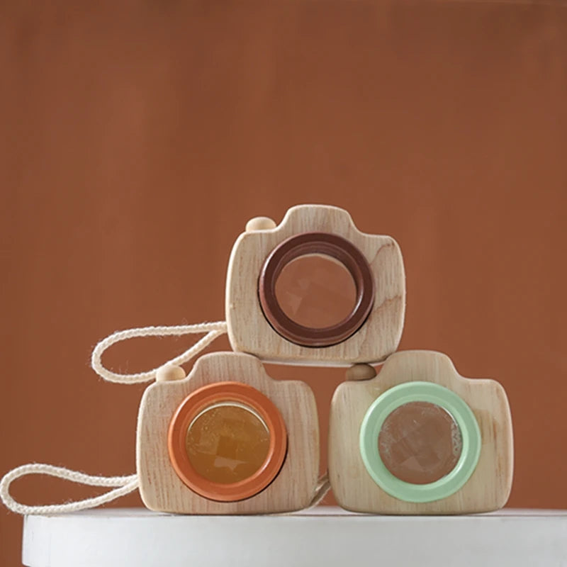 Baby Wood  Montessori Toys Colorful Camera Kaleidoscope Toys Rainbow Wooden Toys for Children Early Educational Game