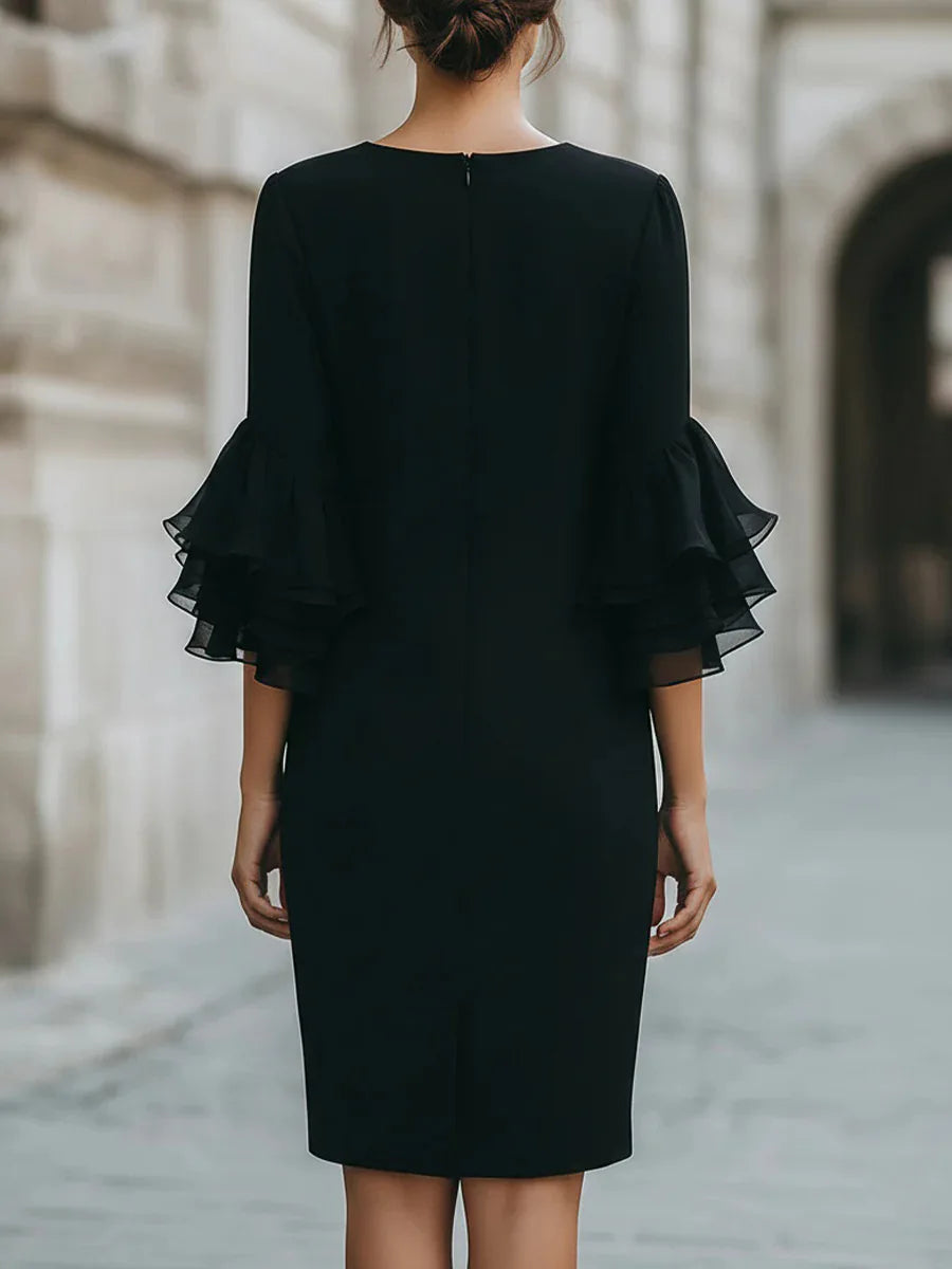 Elegant Ruffle Sleeve Midi Dress Women Slim Fit Bodycon Party Wedding Guest Formal Evening Gown