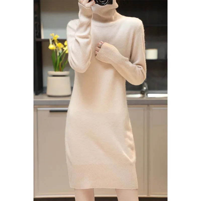 Merino Wool Turtleneck Sweater Dress