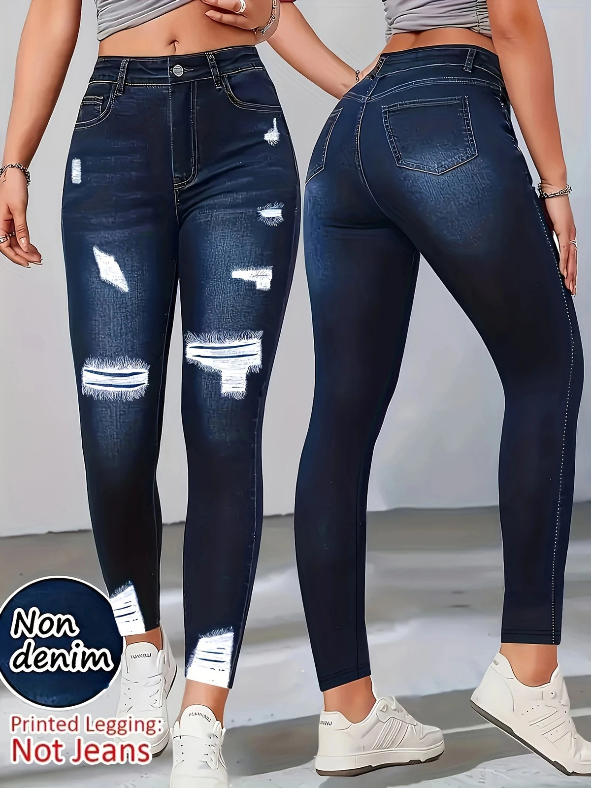 【Non-Denim】Women's Faux Denim Print Leggings, Sports Casual Skinny Pants, Thin Soft Skin-Friendly Yoga Pants, All-Season Long Pa