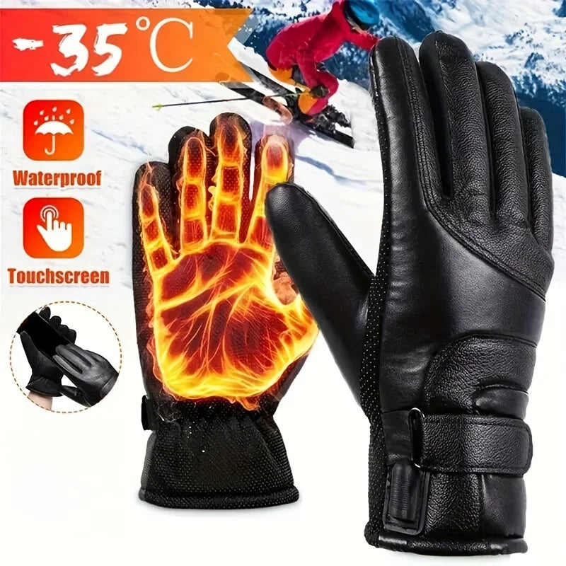 Winter New Leather Motorcycle Gloves Black Thick Velvet Cold Resistant Gloves For Cycling Motorcycle Outdoor Windproof Mittens