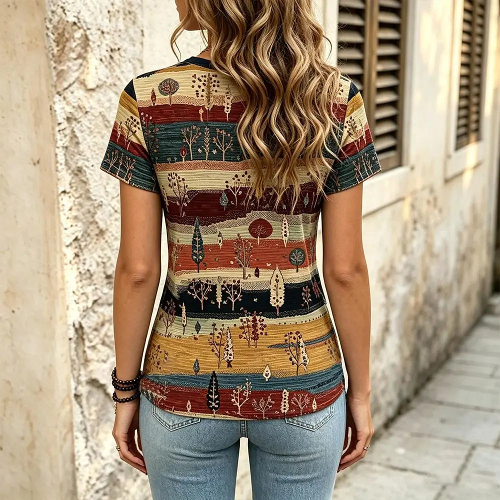 Bohemian Print V-Neck T-Shirt