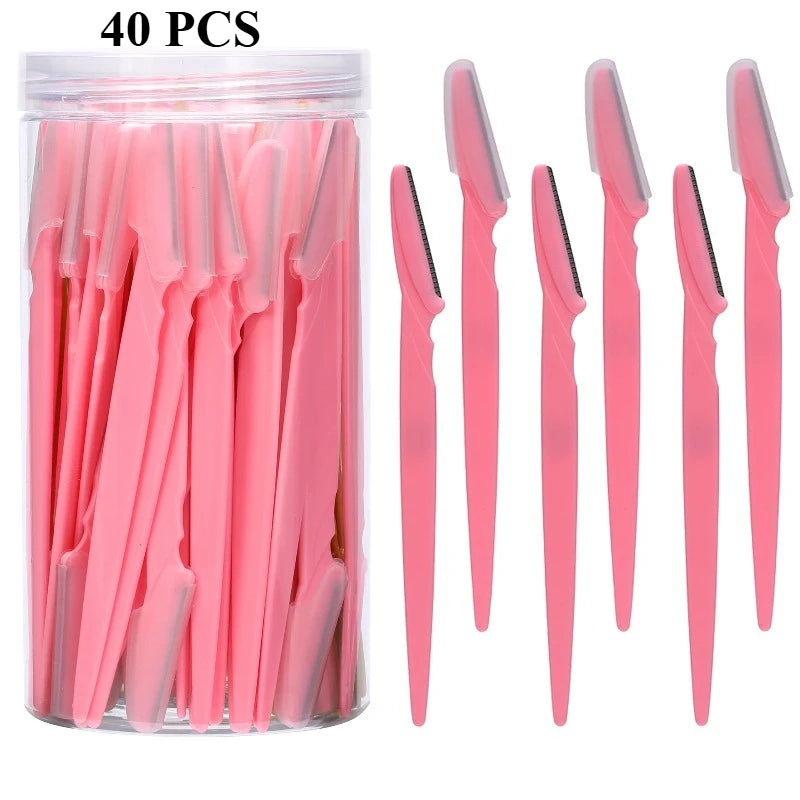 Eyebrow Trimmer 12/30/40/66PCS Brown Eyebrow Razor Safe Face Body Hair Removal Shaver Blades Woman Eyebrow Shaping Knife Razors