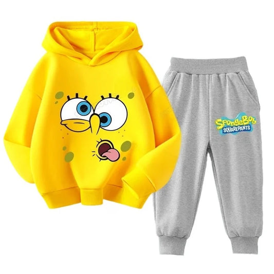 SpongeBobs Kids Sportswear Set Patrick Star Hoodies Sweatpants Girl Boy Hooded Sweatshirt Children Outfit Pullover Trousers Suit