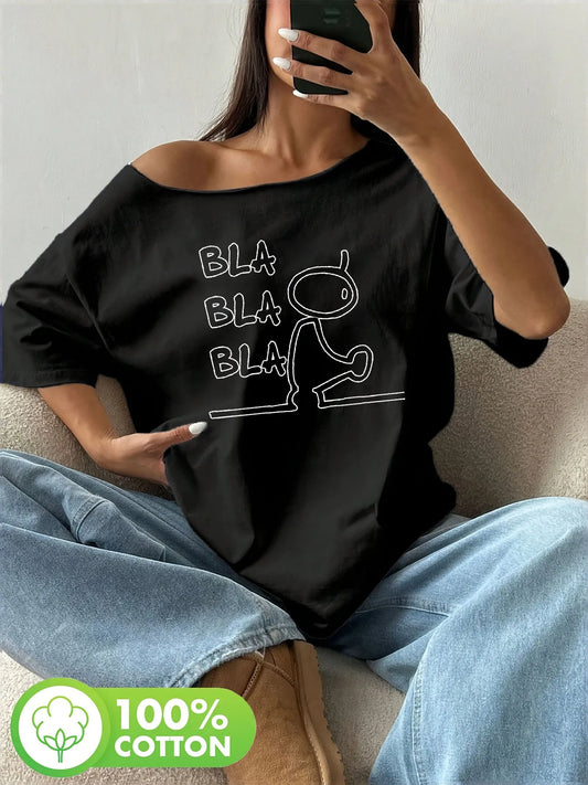 Y-BLA Plus Size 100% Pure Cotton Shoulder Loose Y2K T-shirt, Oversized Women's Top, Summer Off Shoulder Top