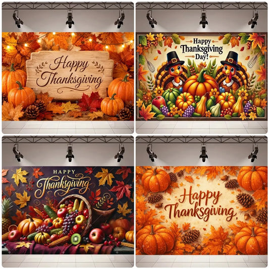 Happy Thanksgiving Photography Backdrop Autumn Harvest Pumpkin Maple Leaf Fall Party Decor Background