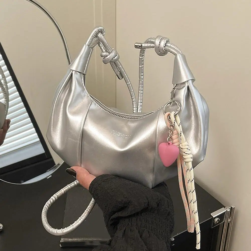 Fashion Ruched Dumpling Bag PU Leather Shoulder Underarm Bags for Women Elegant Pleated Crossbody Purse
