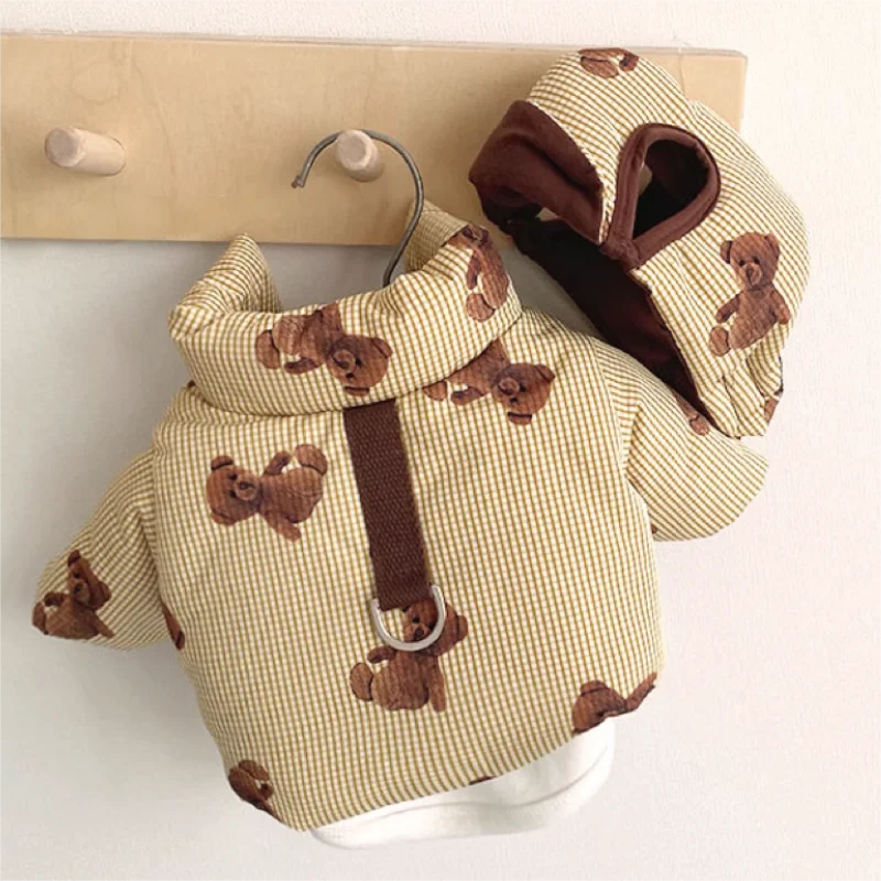 Winter Dog Jacket Coat with Hat Fashion New Dog Clothes Bear Print Puppy Down Jacket Thickened Cat Overcoat Poodle Pet Outfits