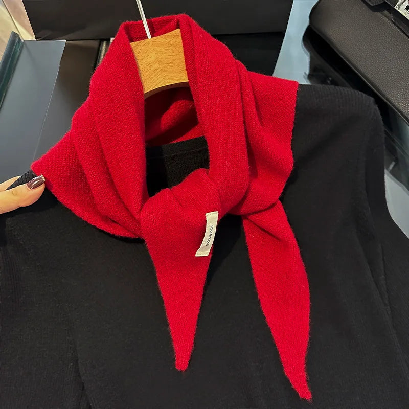 Knitted Scarf Women 100% Wool Winter Warm Scarves Bright Solid Color Design Thickened Shawl Soft Triangle Pashmina Neck 2025 NEW