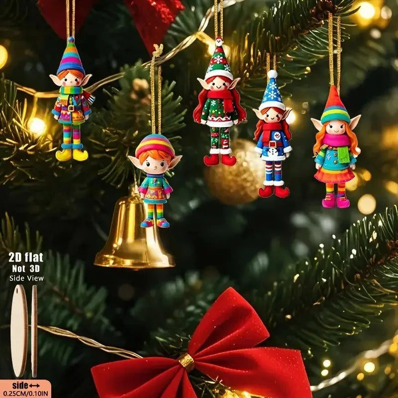 8pcs/set Christmas Wooden Pendants Girl Elf  Xmas Tree Hanging Oranment 2026 Noel Navidad Decorations for Home New Year Gifts