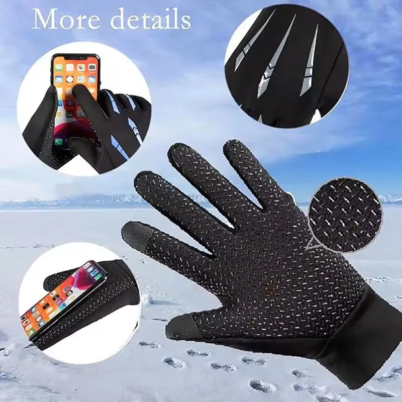 Winter Cycling Gloves for Men Motorcycle Hiking Touch Screen Gloves Anti-Slip Water-Repellent Windproof Outdoor Thermal Gloves