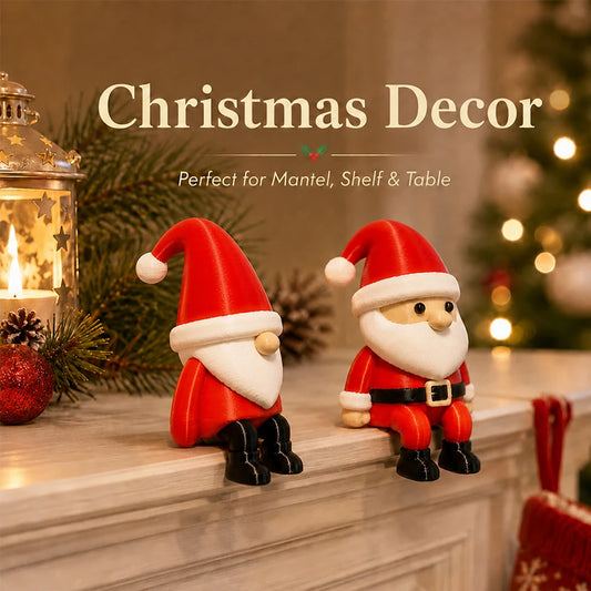 2PCS Christmas Santa Claus Figurines, Cute Sitting Christmas Decorations for Shelf Mantel Table Desk Home Office Holiday Decor