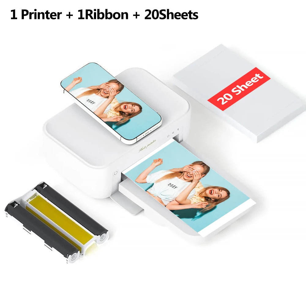4x6inch Mini Portable 300dpi Color Photo Printer Wifi Wireless Connect Print with Cartridge Ribbon High Quality Picture Print