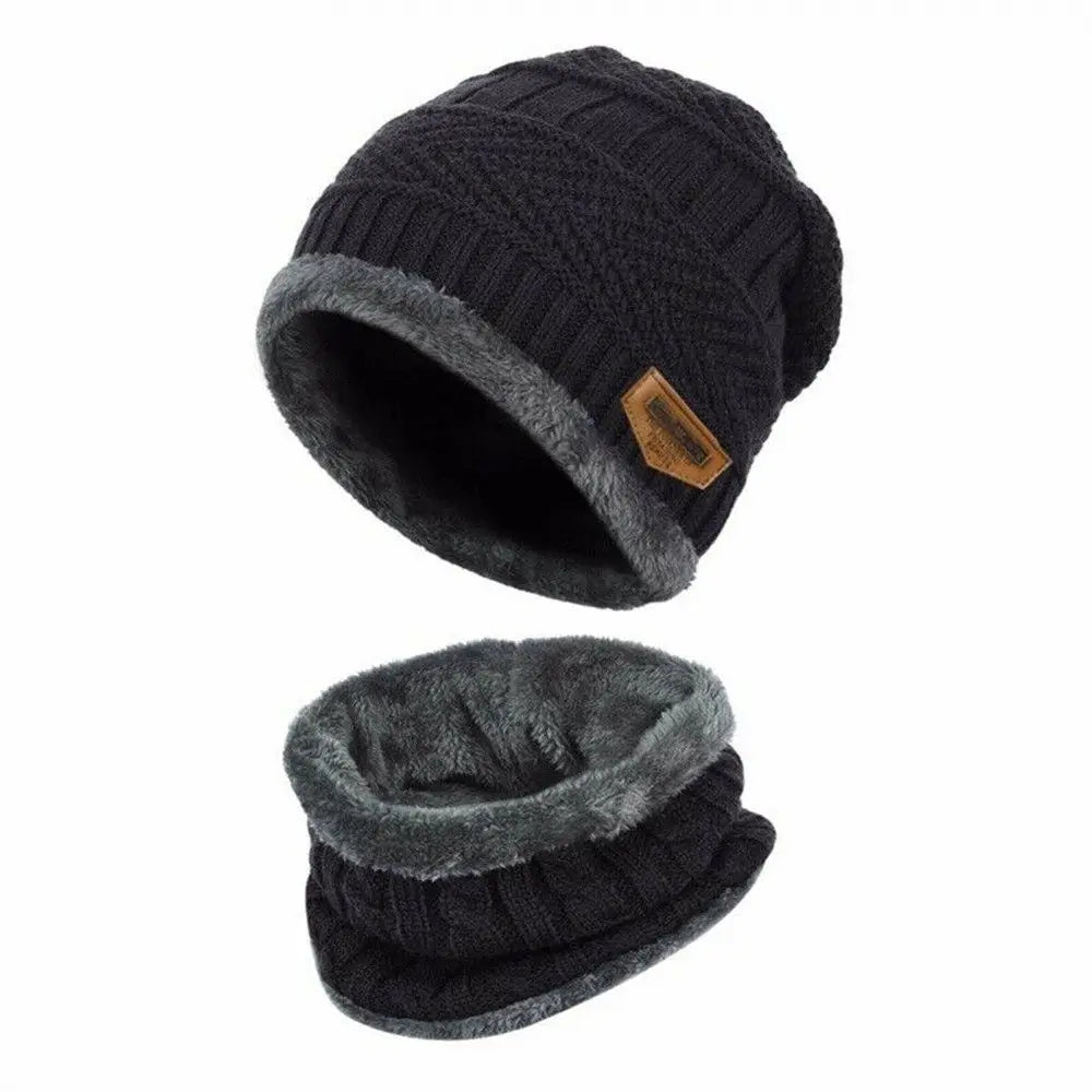 Kids Winter Neck Scarf Cap Set Fashion Beanie Warm Hat Scarf Set Neck Cover Fleece Knitted Thick Ski Cap Warm Balaclava Hat