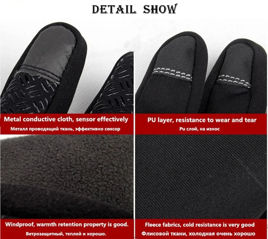 Winter Cycling Gloves Bicycle Warm Touchscreen Full Finger Glove with Zipper Non-Slip Windproof Outdoor Bike Riding Sport Gloves