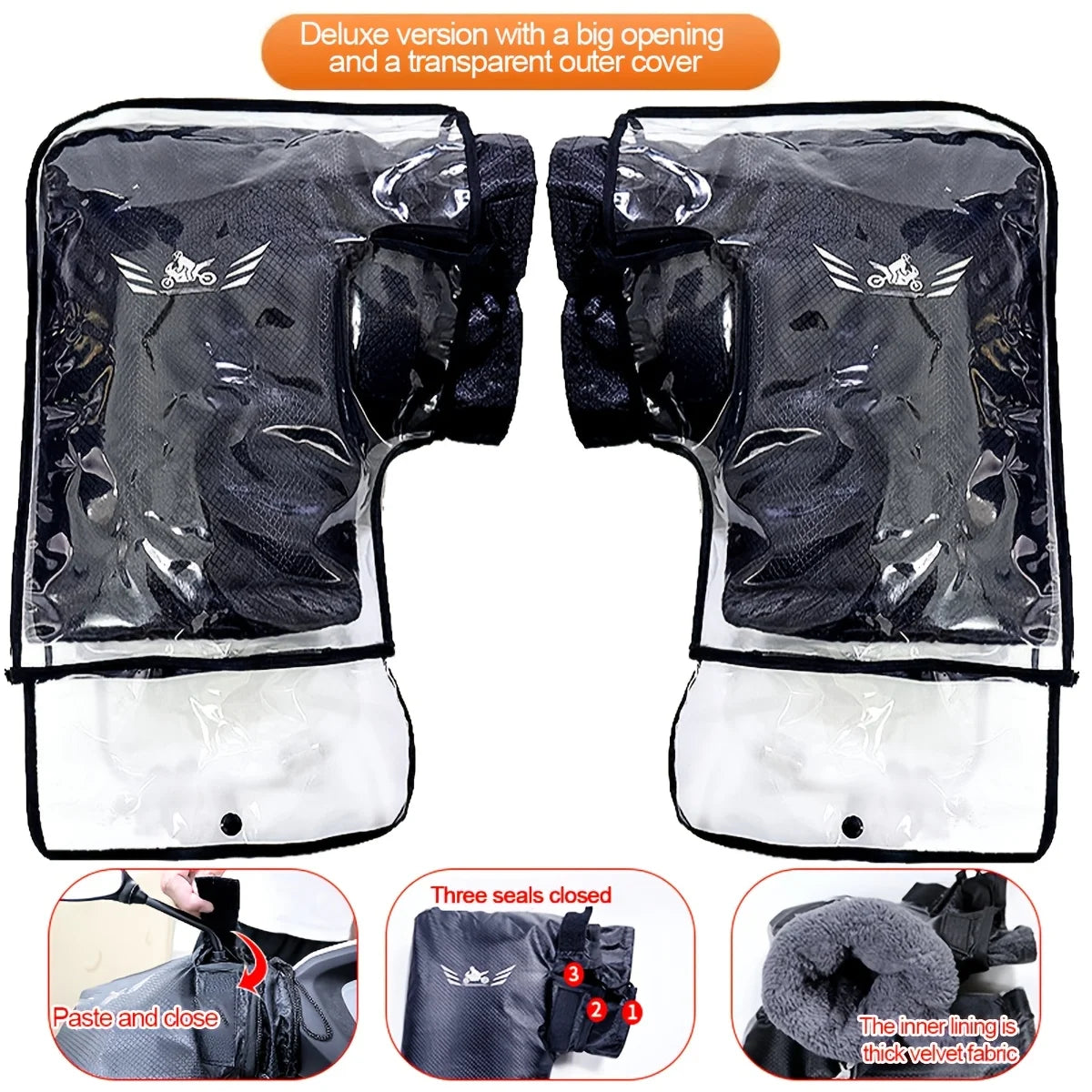 2PCS Winter Electric Bike Gloves - Warm Thickened Handle Covers, Rainproof & Windproof Motorcycle PU Leather Hand Protective Glo