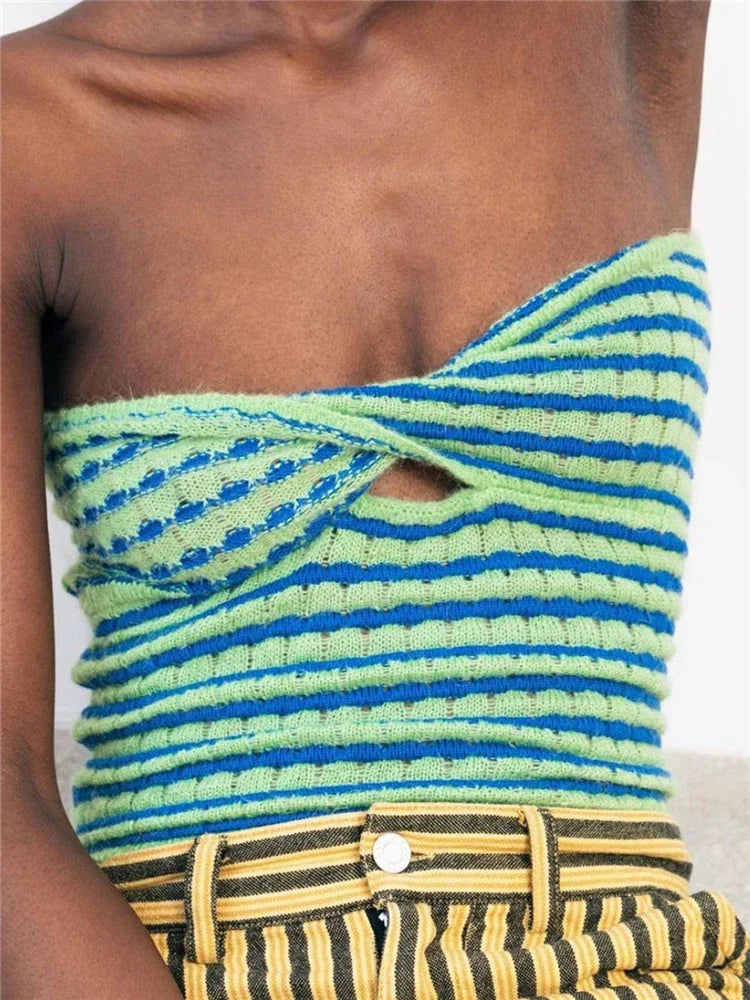 Tossy 2026 Off Shoulder Knit Tube Top Sexy Strapless Backless Bustier Tops For Women Stripe Cropped Top Hot Summer Streetwear