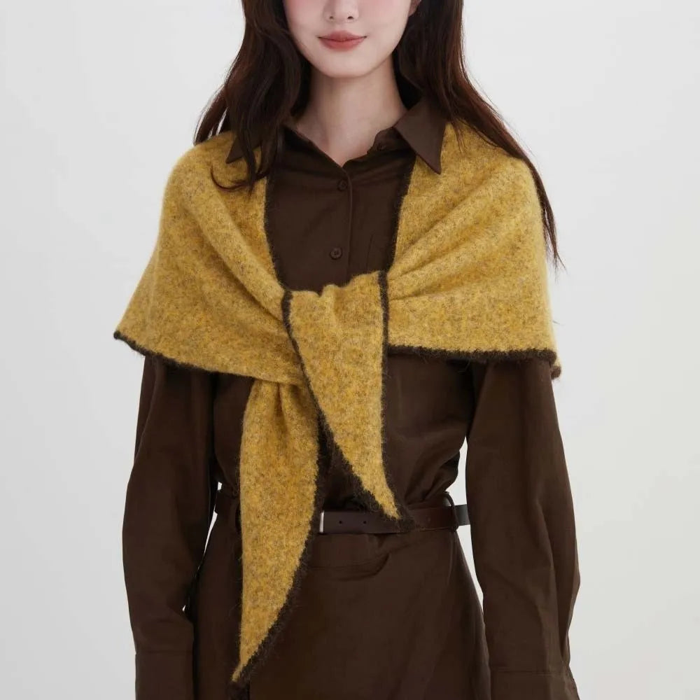 Neck Warmer Premium Triangle Scarf Soft Texture Thick Warm Knit Shawl Edged Trim Solid Color Winter Scarf Chilly Days
