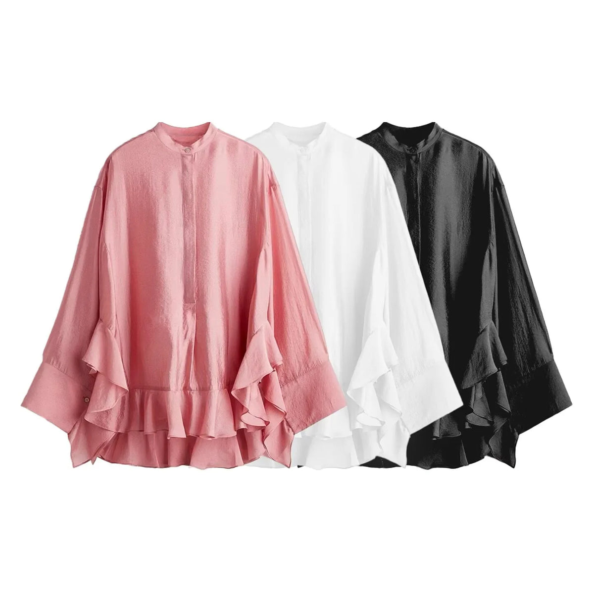 Casual Ruffles Hem Shirts Casual Oversize Women Shirt Tierred Single Breasted Streetwear Shirt Y2K Autumn Pleated Elegant Blouse