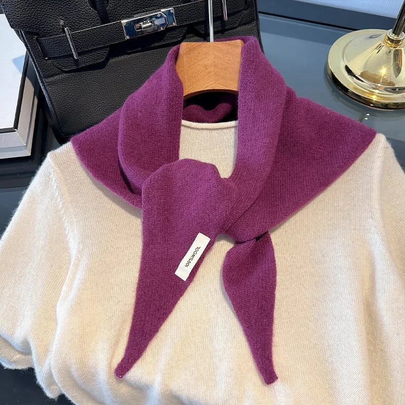 Knitted Scarf Women 100% Wool Winter Warm Scarves Bright Solid Color Design Thickened Shawl Soft Triangle Pashmina Neck 2025 NEW